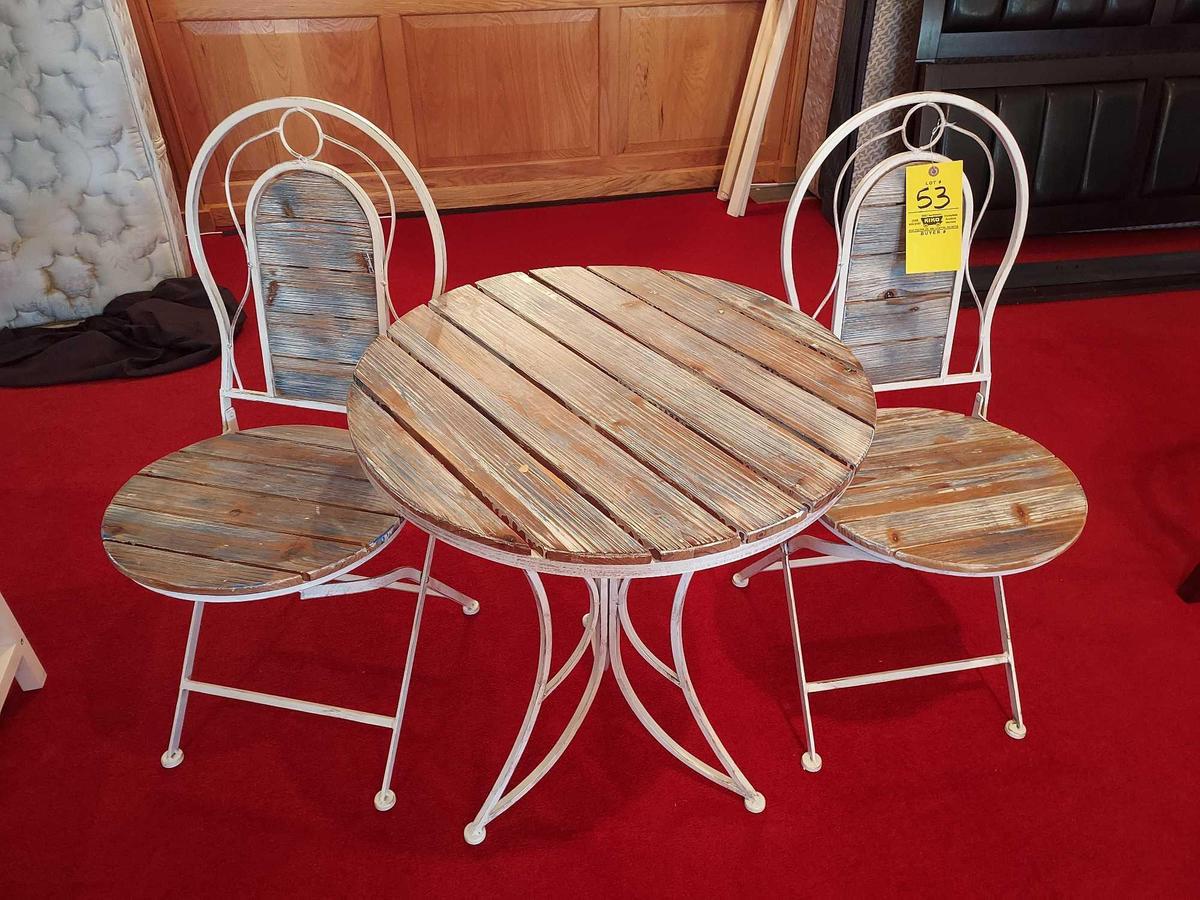 Metal Frame Wood Top Bistro Set - 2 Chairs, 1 Table
