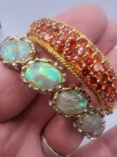 Vintage opal glass rhinestone & bright orange stone bracelets