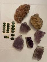 Amethyst & cut polished Jade pieces & Calcite