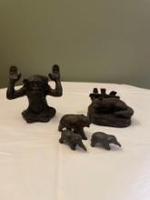 Metal animal figurines, monkey, elephant, fox