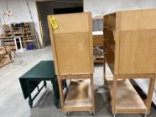 Two Wooden Workshop Carts And One Table