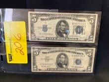 1934 & 1953 $5 Silver Certificates (2)