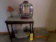 Side table with decor and radio