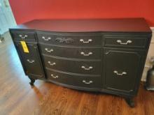 Vintage black painted server with 6 drawers and 2 doors