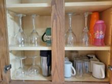 2 Cupboards Contents, Stemware, mugs, Plates, Cut glass