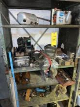 Shelving Unit & Contents - Briggs & Stratton Engine, Car Parts, Metal Pieces, & more
