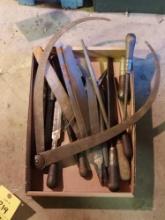 Box of Assorted Chisels & Measuring Tools