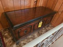 Ornate Cedar Chest - Edroos Company - with vintage tablecloths, doolies and more