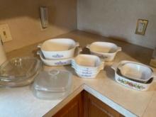 Corning ware (9) pieces, (2) different sets