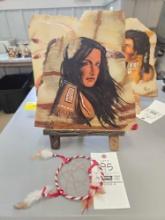 Native American portrait on marble with dream catcher