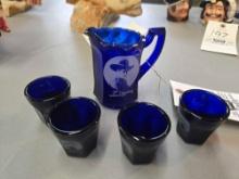Tim Mix Cobalt blue pitcher with 4 tumblers