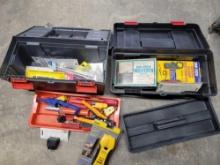 2 tool boxes of multi testers, electrical hardware and tools