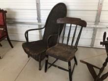 Wicker chair and plank bottom chair