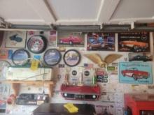 Garage Wall Items Clocks Metal Signs Eagle Vette Shelf Toy Cars