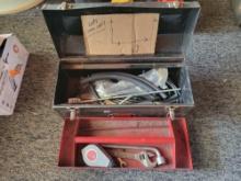Metal tool box with assorted brake line and rubber hose