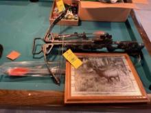 Horton legend SL crossbow with extra bolts and an Elk wall hanging