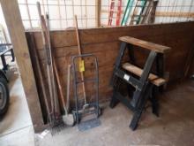 Sawhorses, Tools, & Dolley Cart