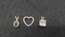 Lot of 3 petite 14k gold pendants Diamonds Sapphire and CZ
