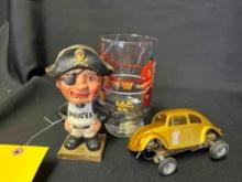 Pirates Bobble head, Wrestling cup, Toy car