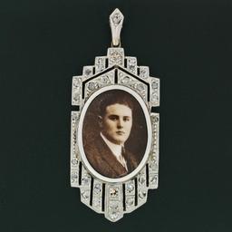 Antique Fancy 18k Gold Platinum Rose Cut Diamond Picture Portrait Frame Pendant