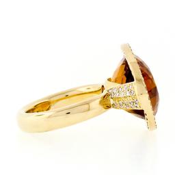 Estate 18K Gold Large Wide Citrine Diamond Halo Almond Eye Shaped Cocktail Ring