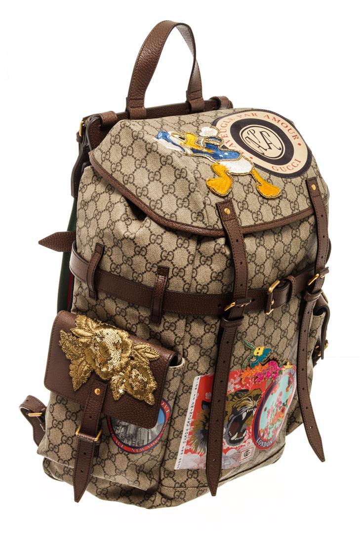 Gucci Brown Print GG Supereme Donald Duck Soft Backpack