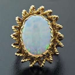 Vintage 14k Yellow Gold Cabochon Oval Opal Solitaire Twisted Wire Cocktail Ring