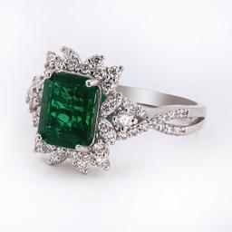 1.99 ctw Emerald and 0.57 ctw Diamond Platinum Ring (GIA CERTIFIED)