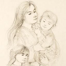 Robert with Mother and Sister by Hibel (1917-2014)