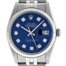 Rolex Mens Stainless Steel 36MM Blue Diamond Datejust Wristwatch