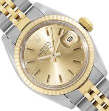 Rolex Ladies Two Tone Gold And Steel Champagne Index Dial Date Wristwatch With R