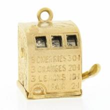 Vintage Berton 14k Gold Detailed Mechanical Spinning Slot Machine Charm Pendant