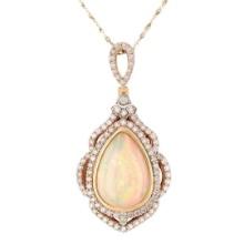 8.06 ctw Ethiopian Opal and 2.15 ctw Diamond 14K Yellow Gold Necklace