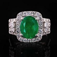 3.45 ctw Emerald and 1.37 ctw Diamond Platinum Ring