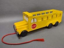 Vintage School Bus Wooden Pull Toy