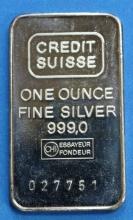 Credit Suisse One Ounce .999 Fine Silver Bullion Bar