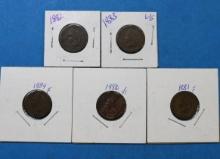 Lot of 5 Indian Head Pennies 1880-1884