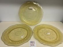 (3) Vintage Patrician Spoke Federal Glass Yellow Depression 11" Dinner Plate