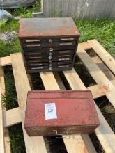 Antique metal boxes (3) with contents