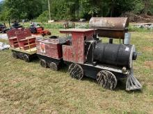 Wood replica of train, coal car , and passenger car