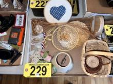 MISC. LOT: BASKETS, COASTERS, LAMP SHADE, MISC. DISPLAYS