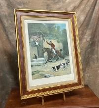 Fine Hand Colored English Hunting Scene Print In Frame