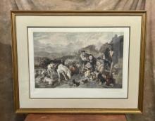 Nice Large Framed Antique Hand Colored Engraving