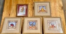 Four Framed Beach Prints and Needlepoint Mother's Day Framed/Sponge Snow Print