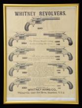 LARGE RARE WHITNEY ARMS ILLUSTRATED AD SHEET.