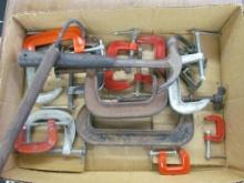(15) Clamps, Estwing Hammer, Buggy Whip & a Gaff