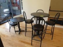 High Top Round Table and (4) Bar Chairs, & (2) 4-top Round Table w/Single Chair