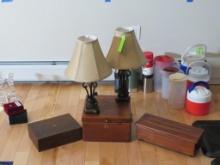 (2) Table Lamps and (3) Wood Storage Boxes