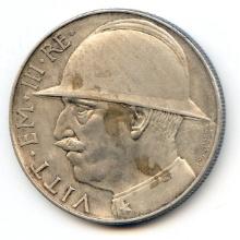 Italy 1928-R silver 20 lire AU