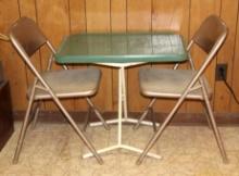 Cool Old Collapsible Metal Table and Two Chairs
